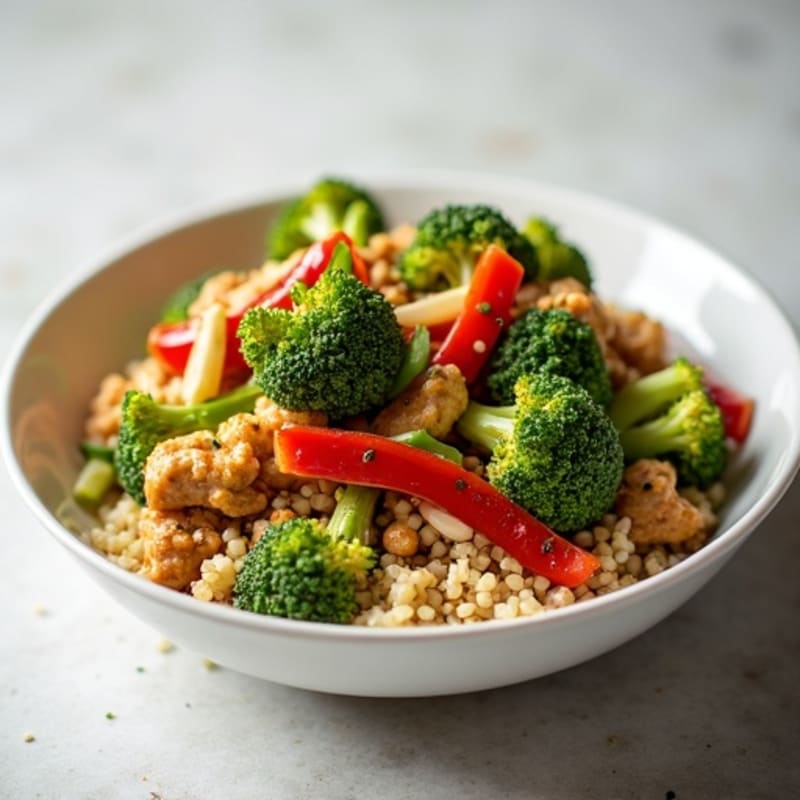 Garlic-Ginger Ground Chicken Stir-Fry with Crispy Broccoli