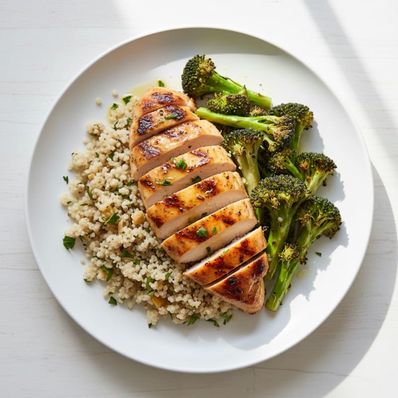Grilled Chicken Breast with Quinoa and Roasted Broccoli