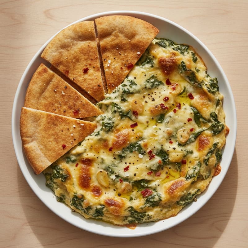 Baked Spinach Artichoke Dip with Toasted Pita
