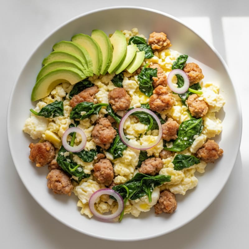 Egg White Scramble with Turkey Sausage and Spinach