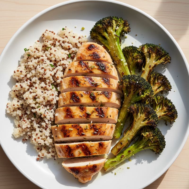 Grilled Chicken Breast with Quinoa and Roasted Broccoli