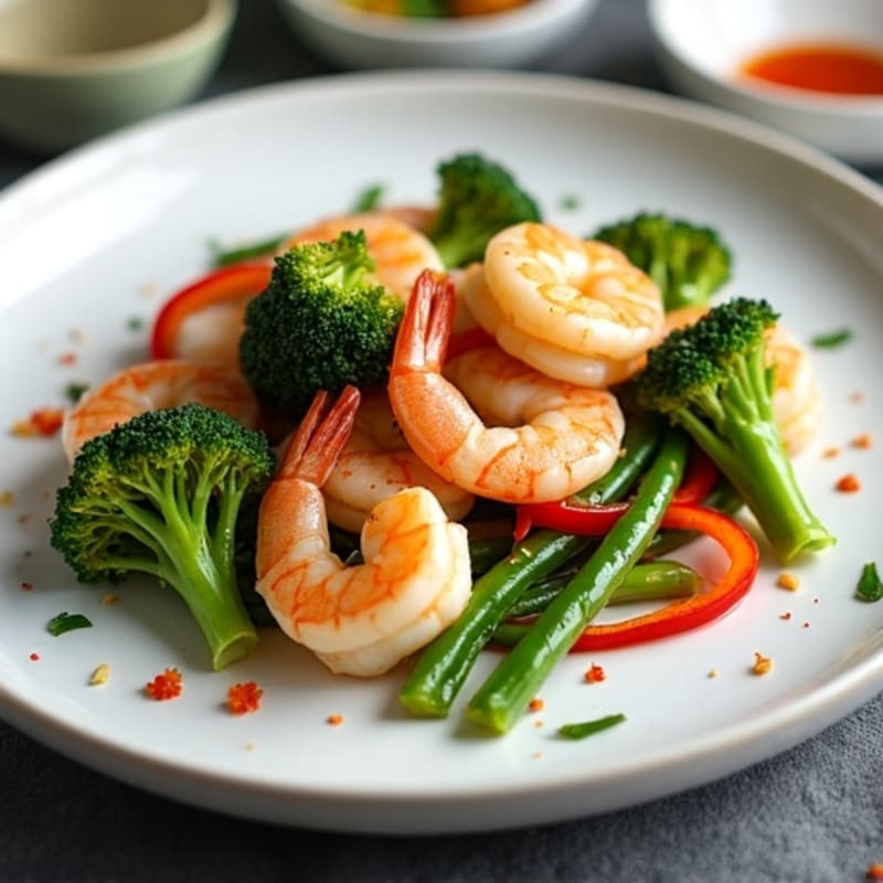 Garlic Shrimp with Broccoli and Green Bean Stir Fry