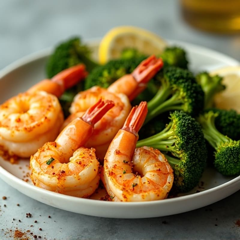 Lemon Garlic Pan-Seared Shrimp with Crispy Roasted Broccoli
