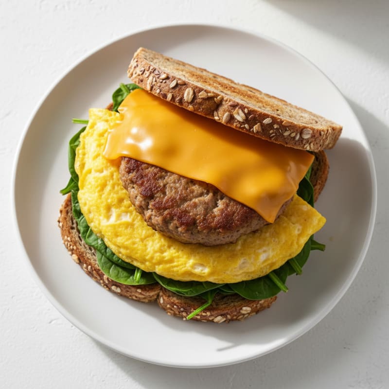 Cheesy Egg and Spinach Breakfast Sandwich with Whole Grain Bread