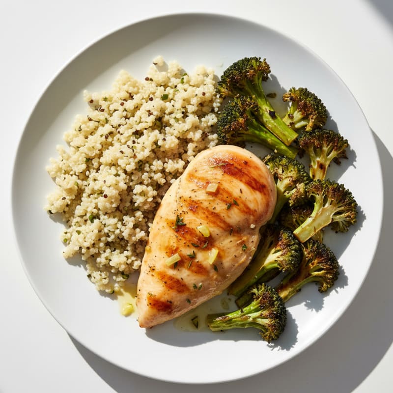 Grilled Chicken Breast with Roasted Broccoli and Quinoa