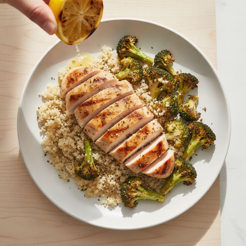 Grilled Chicken Breast with Quinoa and Roasted Broccoli