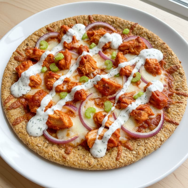 Buffalo Chicken Pizza with Ranch Drizzle