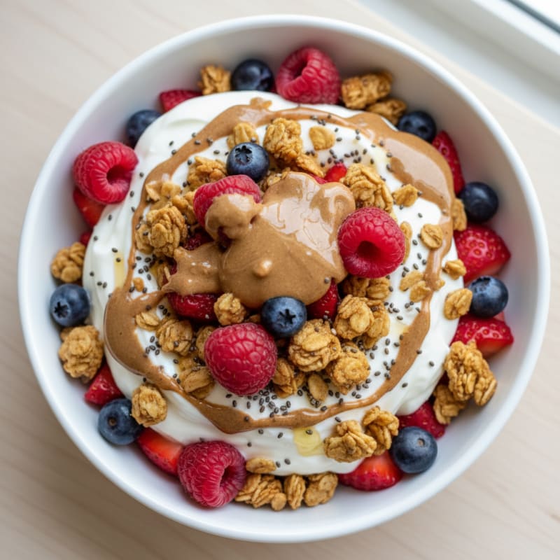 Creamy Greek Yogurt Parfait with Mixed Berries and Almond Butter