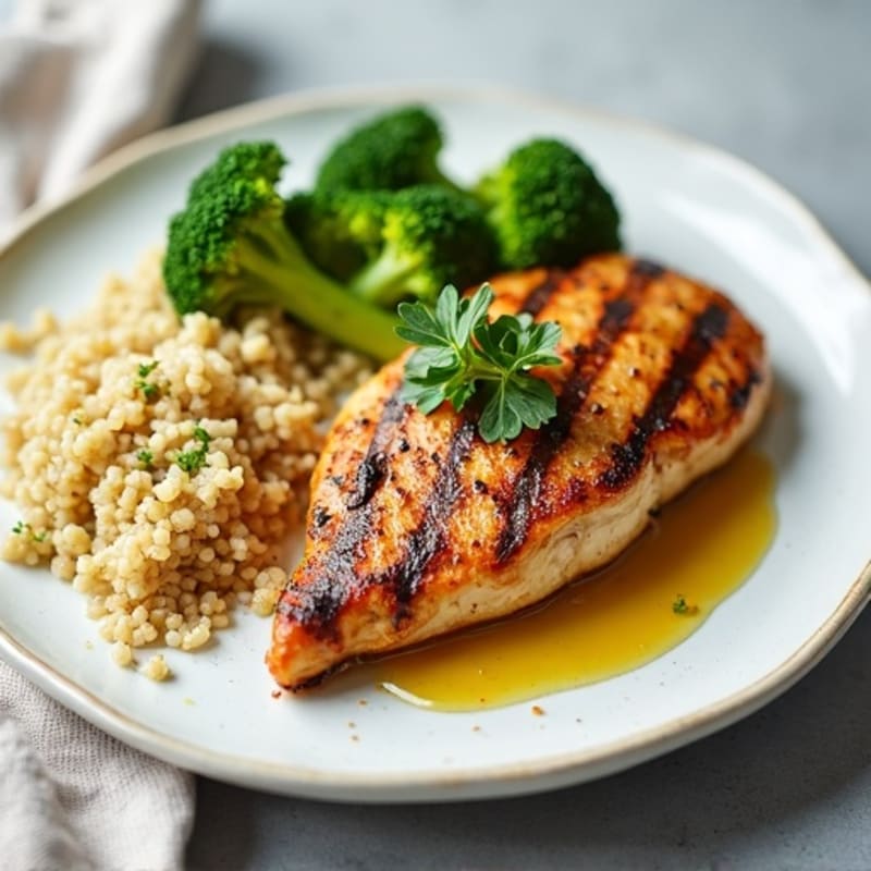 Grilled Chicken Breast with Quinoa and Roasted Broccoli