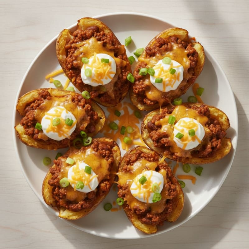 Loaded Chili Cheese Potato Skins