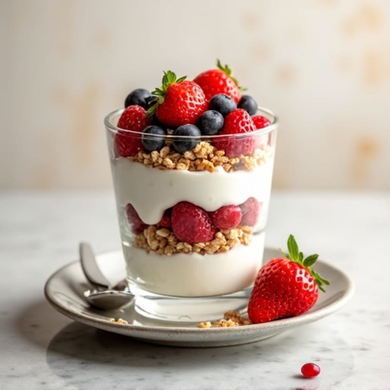 Greek Yogurt Parfait with Crunchy Almond Granola and Fresh Berries