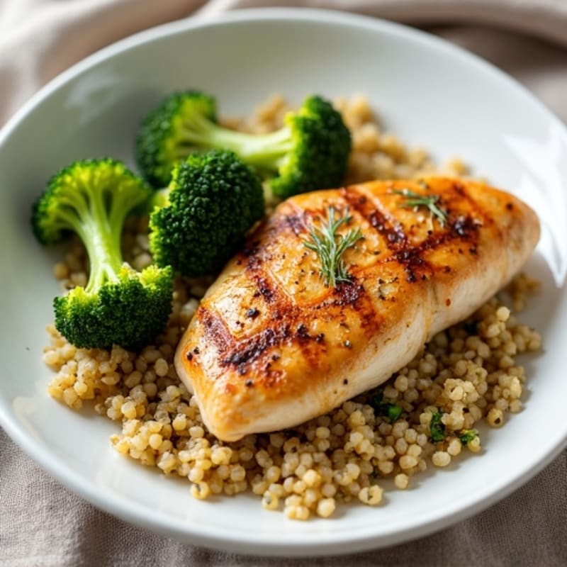 Grilled Chicken Breast with Quinoa and Roasted Broccoli