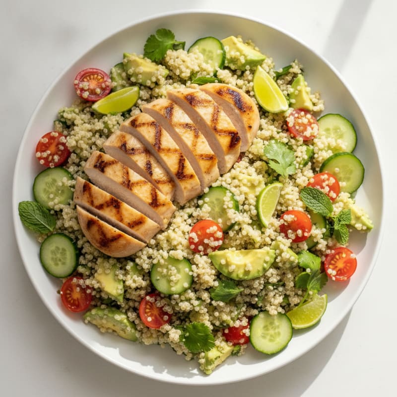 Grilled Chicken Breast with Creamy Avocado Quinoa Salad