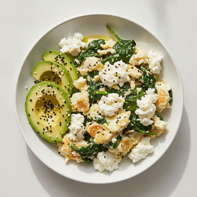 Egg White and Spinach Scramble with Cottage Cheese