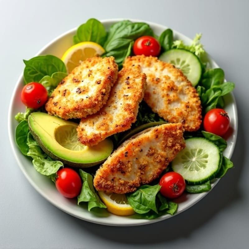 Crispy Chicken, Creamy Avocado, and Fresh Greens Salad