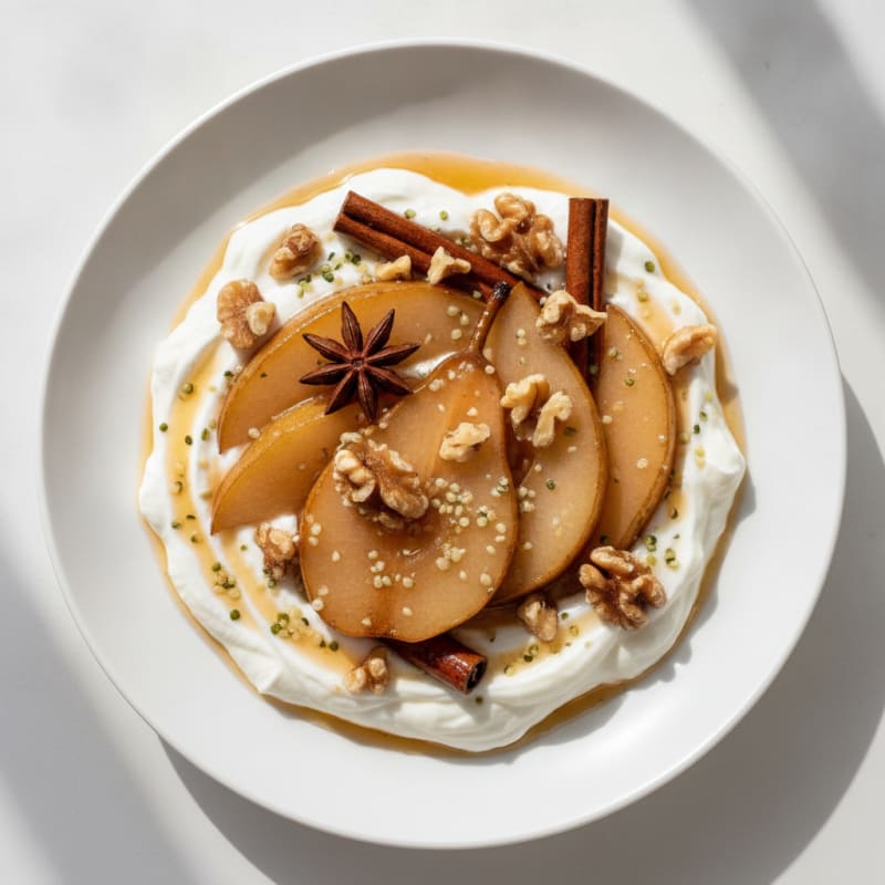 Poached Pear Greek Yogurt Bowl