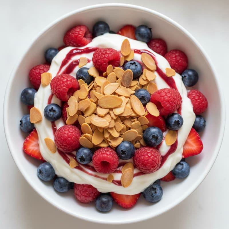 Greek Yogurt Protein Parfait with Mixed Berries and Almonds