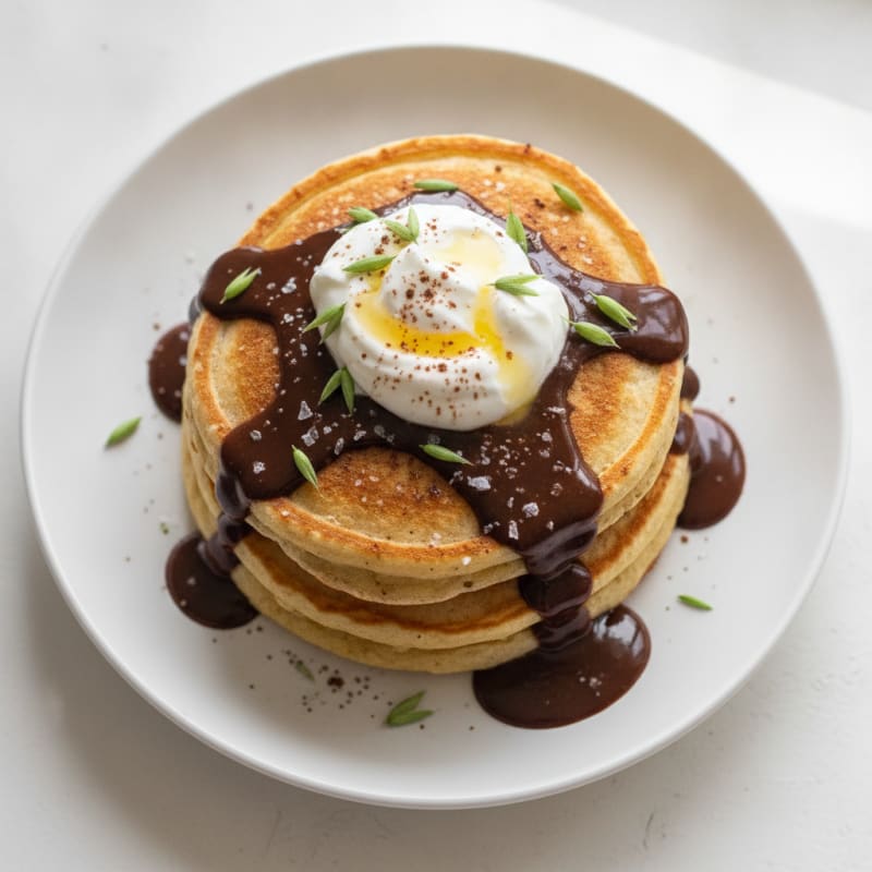 Chocolate Drizzled Fluffy Buttermilk Pancakes