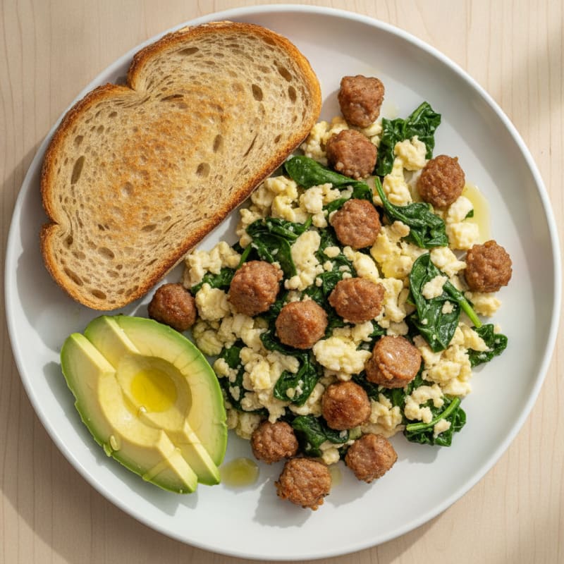 Egg White Scramble with Turkey Sausage and Spinach