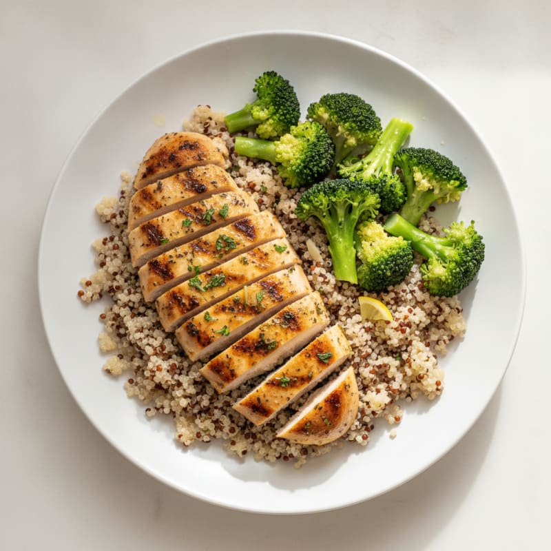 Grilled Chicken Breast with Quinoa and Steamed Broccoli