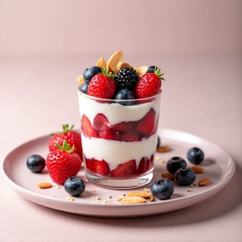 Greek Yogurt Protein Parfait with Mixed Berries and Almonds