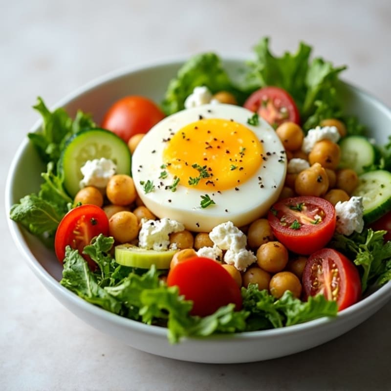Boiled Egg and Chickpea Salad with Crisp Greens