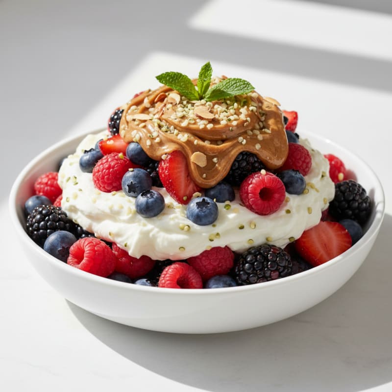 Greek Yogurt Protein Parfait with Mixed Berries and Almond Butter