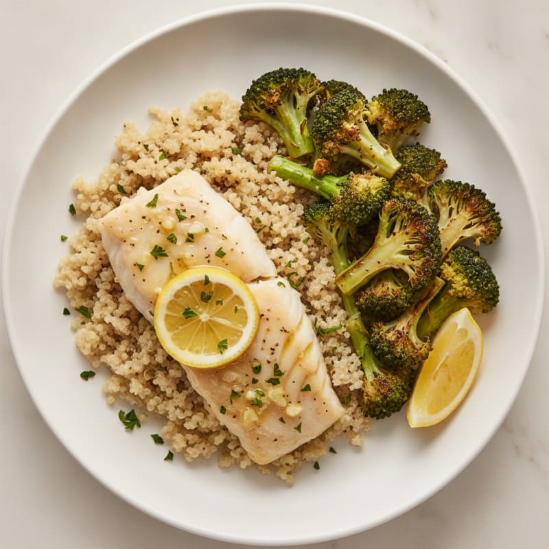 Baked Cod with Roasted Broccoli and Quinoa