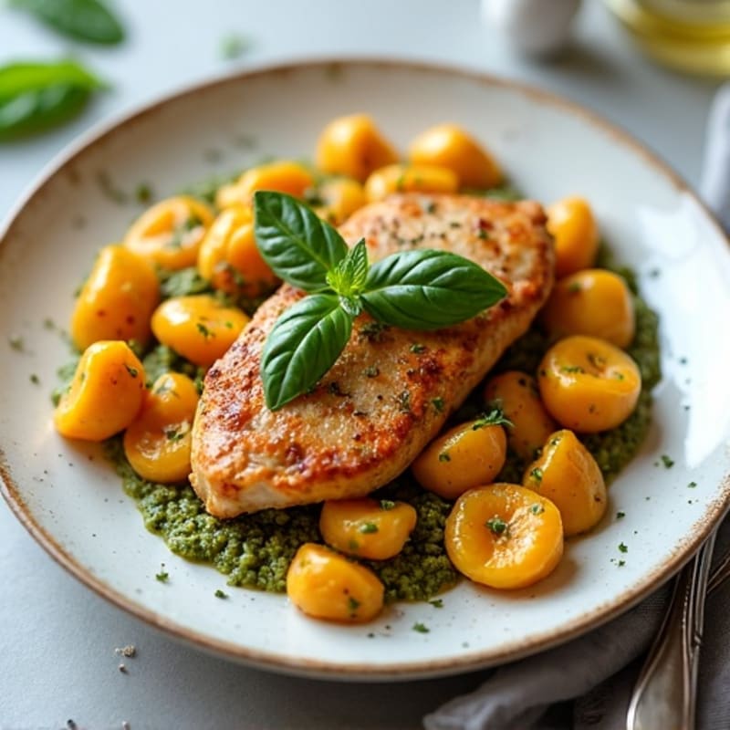 Sweet Potato Gnocchi with Pan-Seared Chicken and Vibrant Pesto