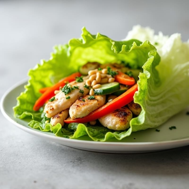 Fresh Chicken Lettuce Wraps with Creamy Peanut Dressing
