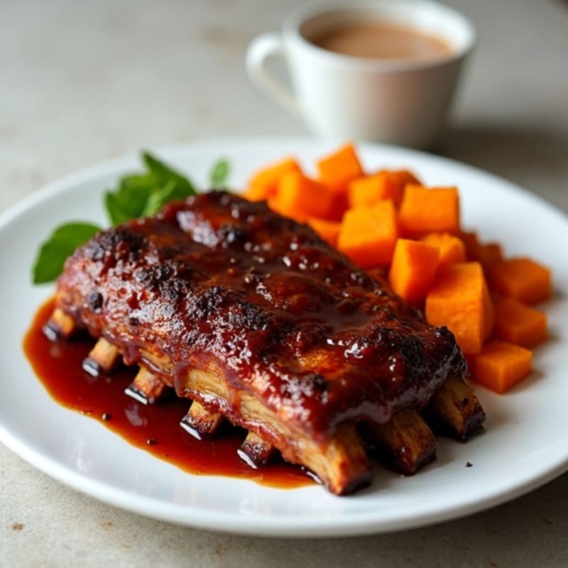 Slow-Cooked Sticky BBQ Pork Ribs with Roasted Sweet Potatoes