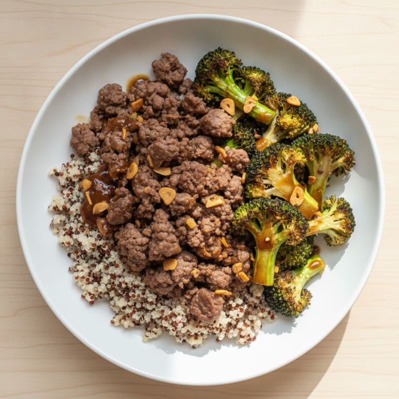 Seared Ground Beef and Roasted Broccoli Bowl