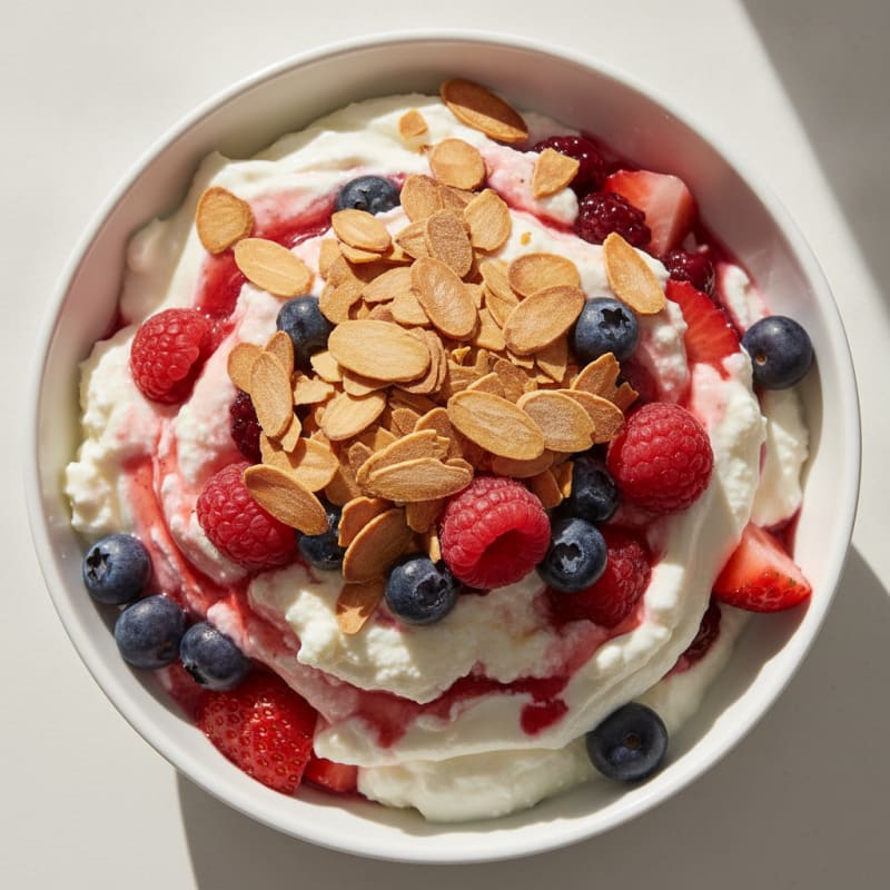 Greek Yogurt Protein Parfait with Mixed Berries and Almonds