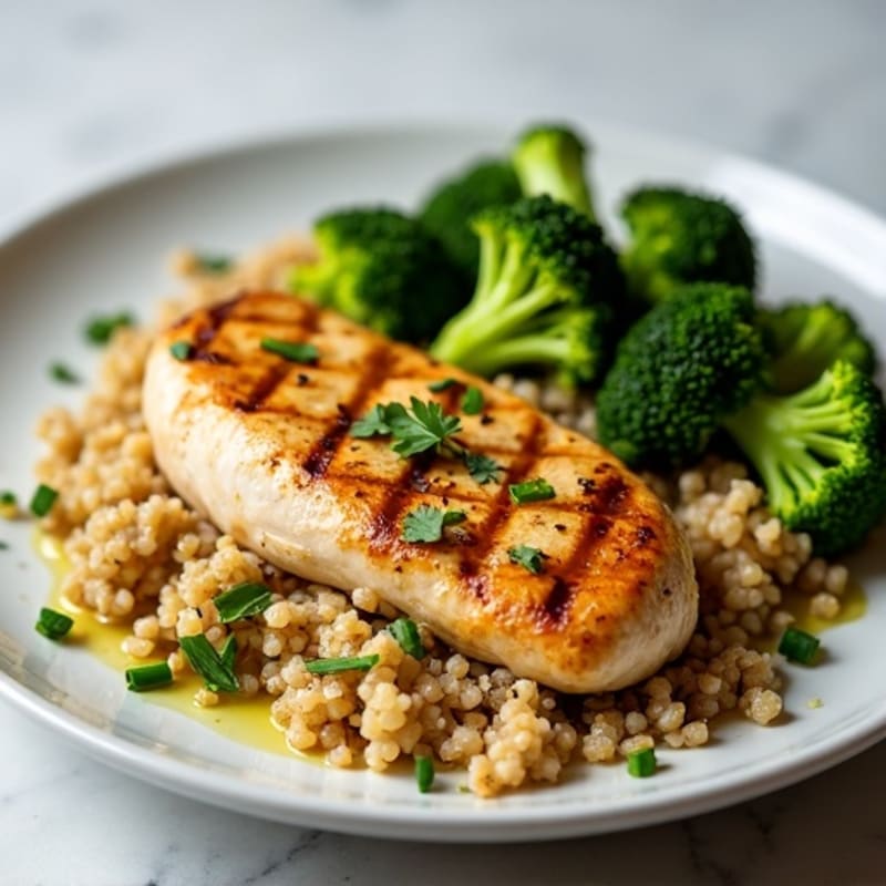 Grilled Chicken Breast with Quinoa and Roasted Broccoli