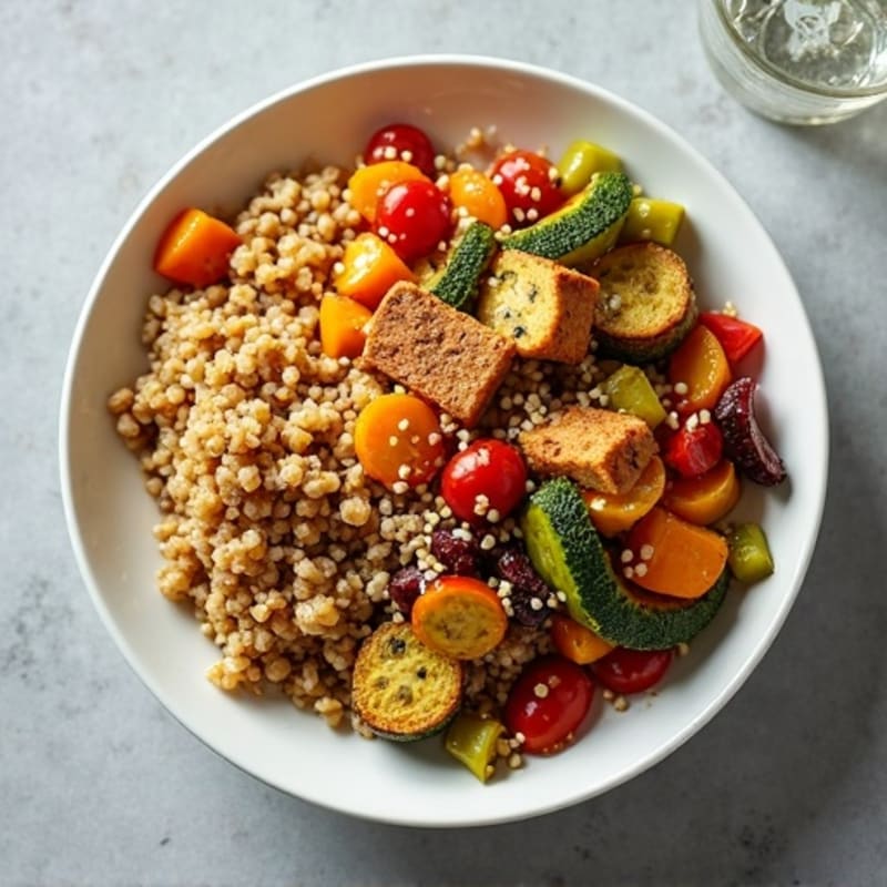 Crispy Lentil and Quinoa Power Bowl with Roasted Vegetables