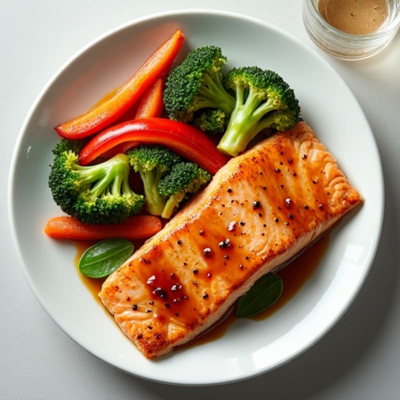 Ginger-Sesame Seared Salmon with Crispy Vegetables