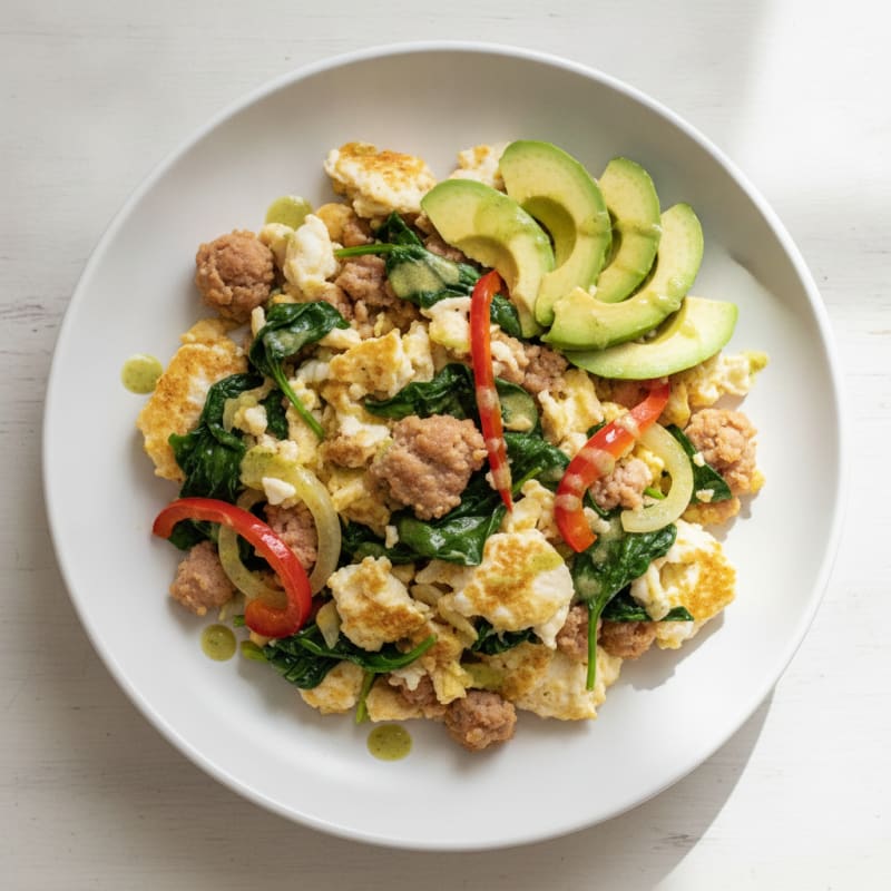 Egg White Scramble with Turkey Sausage and Spinach