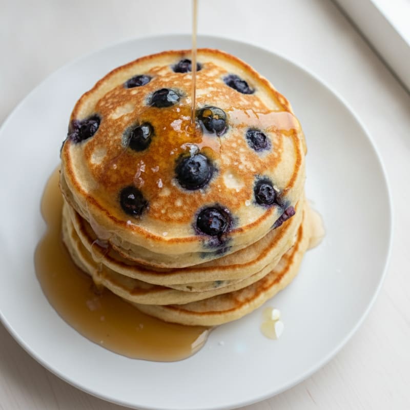 Blueberry Ricotta Pancakes with Maple Syrup