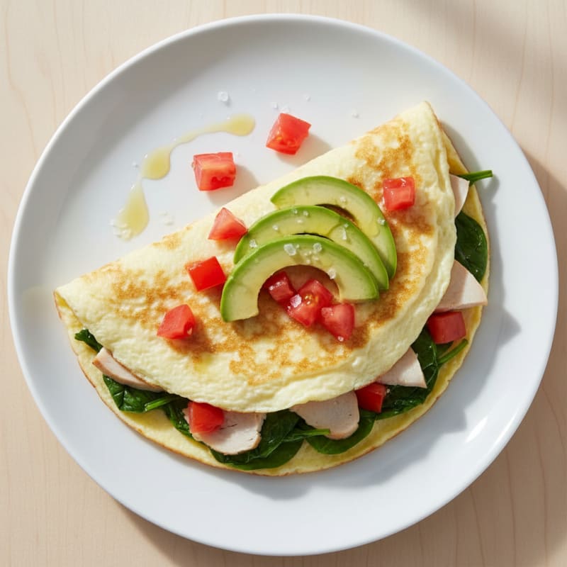Egg White Spinach Omelette with Turkey and Fresh Tomatoes