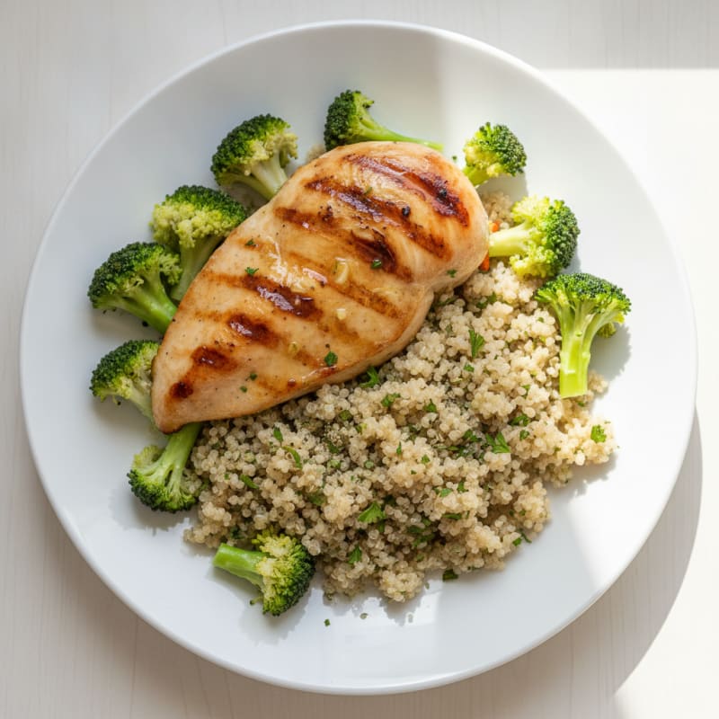 Grilled Chicken Breast with Quinoa and Steamed Broccoli