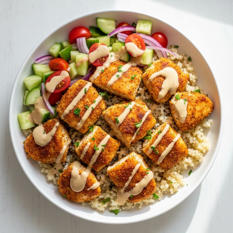 Crispy Lemon-Herb Chicken Shawarma Bowls