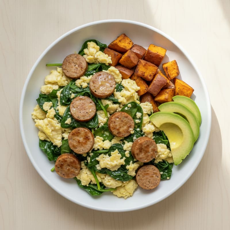 Egg White Scramble with Spinach and Turkey Sausage
