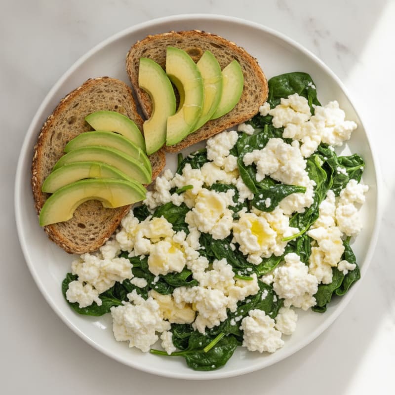 Egg White and Spinach Scramble with Cottage Cheese