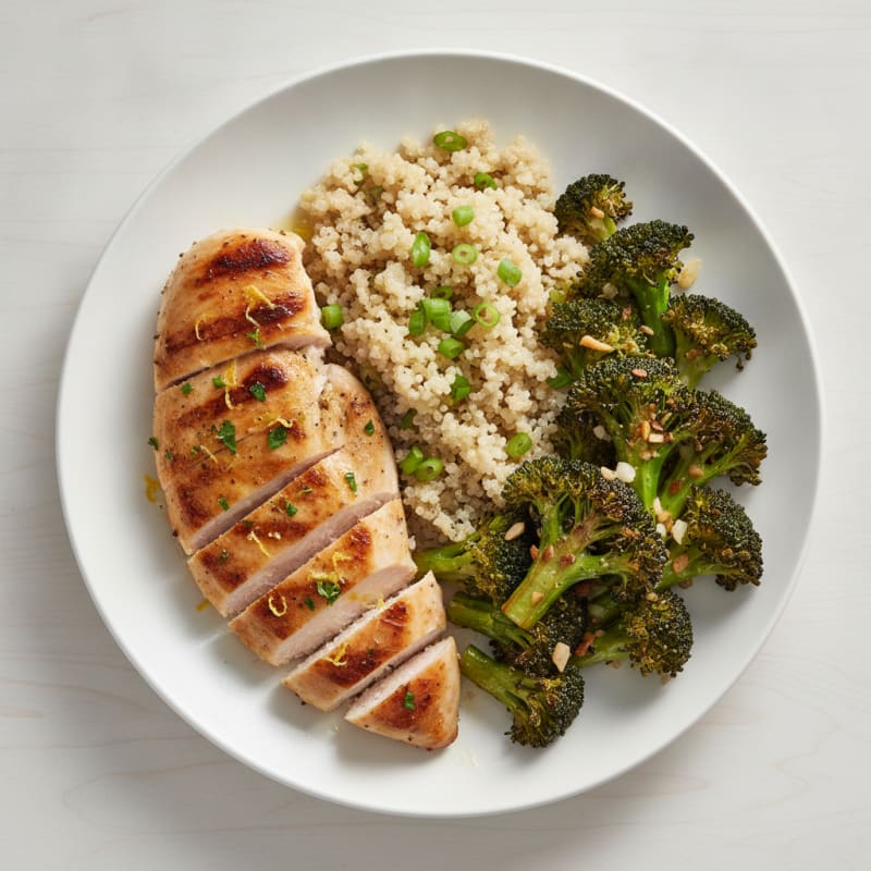 Grilled Chicken Breast with Quinoa and Roasted Broccoli