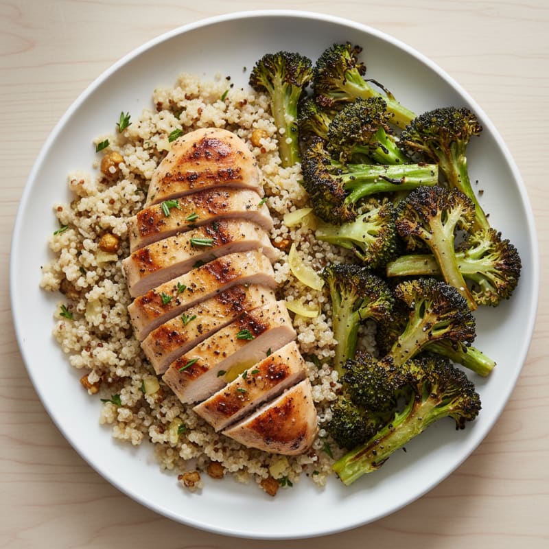Grilled Chicken Breast with Quinoa and Roasted Broccoli