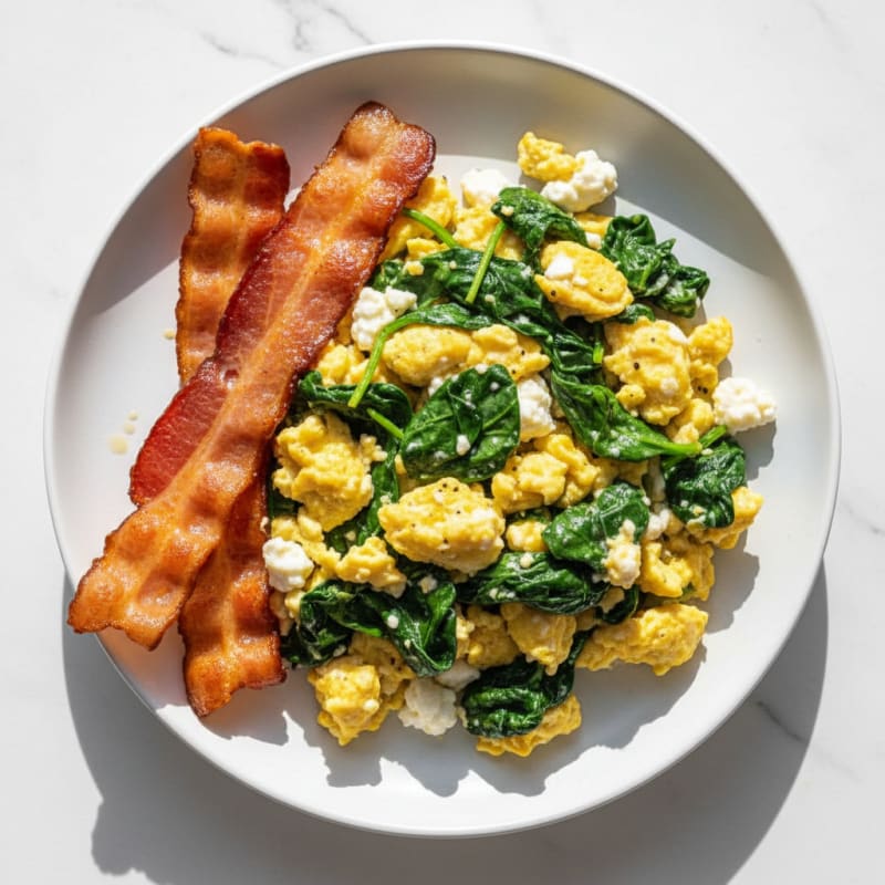 Cottage Cheese Scramble with Spinach and Turkey Bacon
