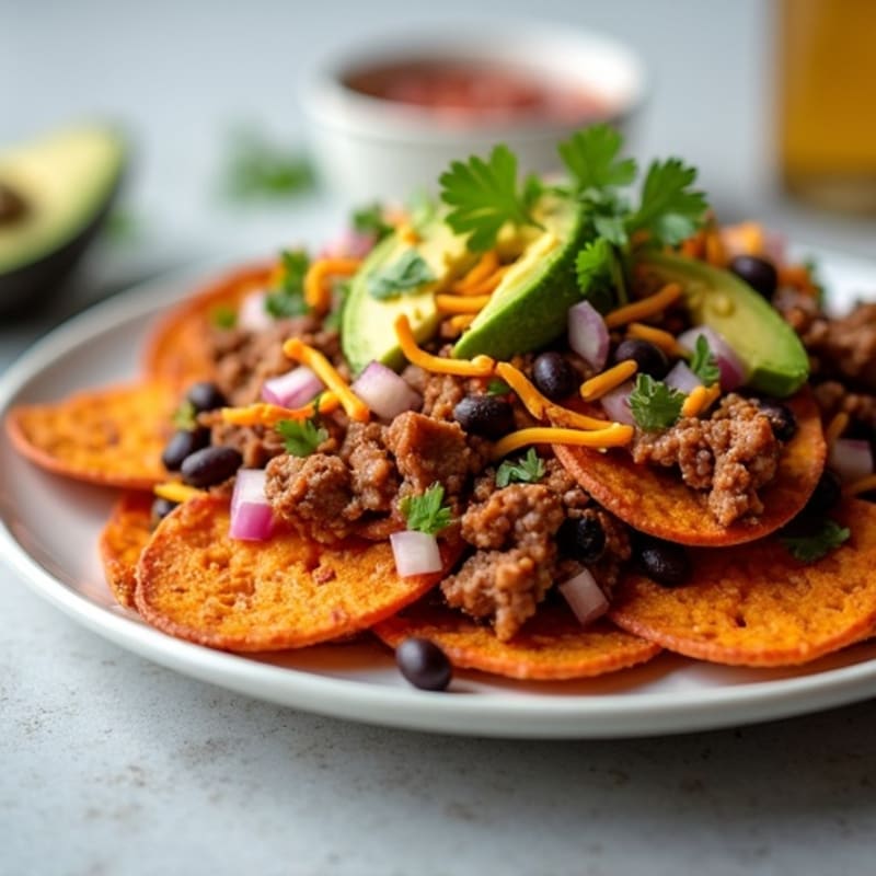 Smoky Pulled Pork Crispy Sweet Potato Nachos