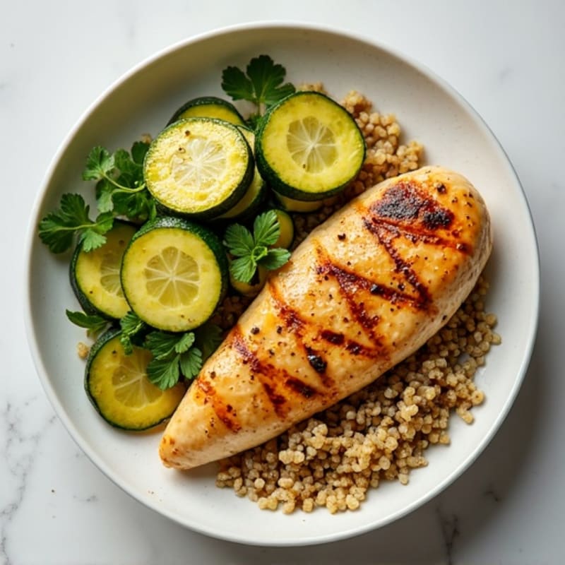 Grilled Chicken Breast with Roasted Zucchini and Quinoa