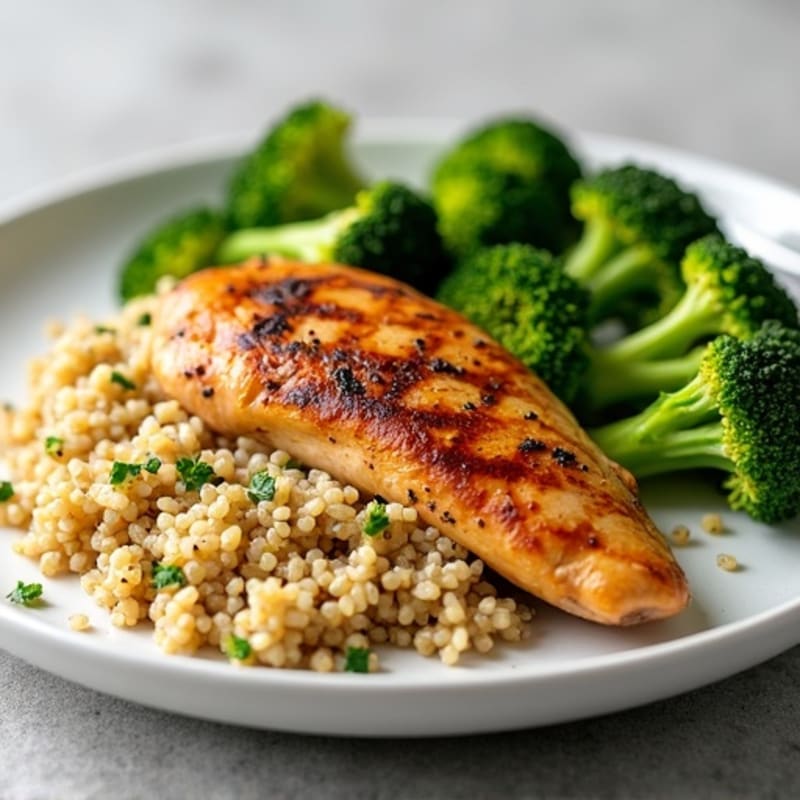 Grilled Chicken Breast with Roasted Broccoli and Quinoa