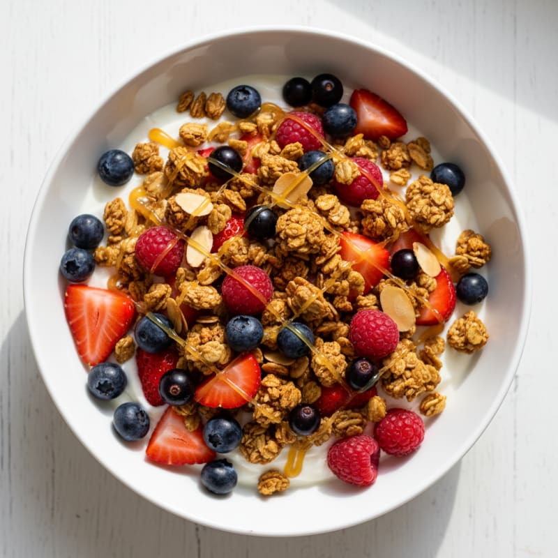 Silky Greek Yogurt Bowl with Mixed Berries and Protein Granola